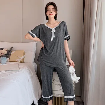 Dva Kosa Poletje Domov Oblačila Za Ženske, Bombaž Pižamo Nastavite Korejski Sladko Roza Sleepwear Ženska Plus Velikost Svoboden Homewear Obleko