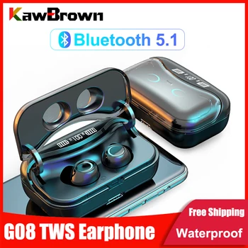 Kawbrown G08 Bluetooth 5.1 Slušalke Touch Kontrole Brezžični Headphons HiFi IPX7 Nepremočljiva Čepkov Slušalke z LED Zaslon Charg