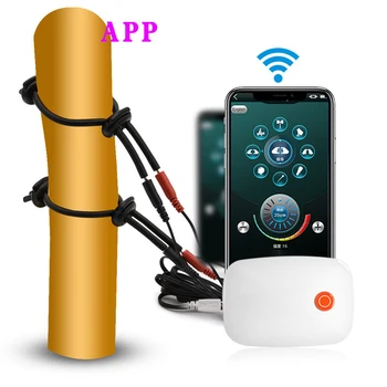 Mobilni Telefon APP Nadzor Električnega Udara Penis Vibrator Obroč za Penis Orgazem Stimulator Telo Massager Zaklepanje Petelin Odraslih Igrača za Moške