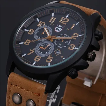 Vintage Classic Mens Nepremočljiva ure Moda Datum Usnjeni Trak Šport Quartz Army Watch reloj mujer A5