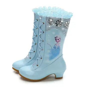 Disney Jeseni, Pozimi Novi Visoki Škornji za Dekleta Princesa Visoko peto Otrok Sequins Sneg Škornji Otroški Cartoon Zamrznjene Čevlji