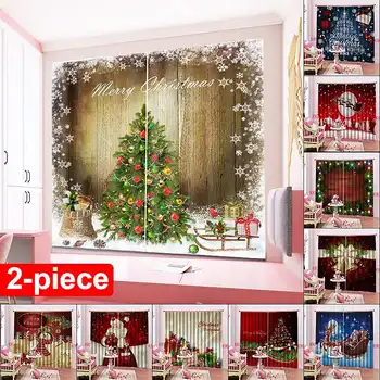 2020 Božično Dekoracijo Za Dom 2pcs 3D Blackout Zavese dnevna soba Spalnica Stari Božiček Božična Drevesa Hitra Dostava