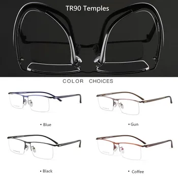 Titanove Zlitine Poslovni Moške Optična Očala Okvirji ,TR90 Templjev Pol Okvir Brezvijačno Kovinski Recept Kratkovidnost Eyeglass Okvir
