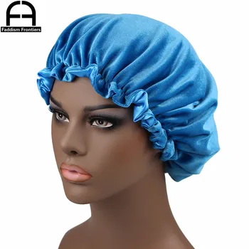 Novo Reverzibilna Žamet Bonnet Saten Obložene Elastični Trak Bonnets Spalna Skp Ženske Lady Turban