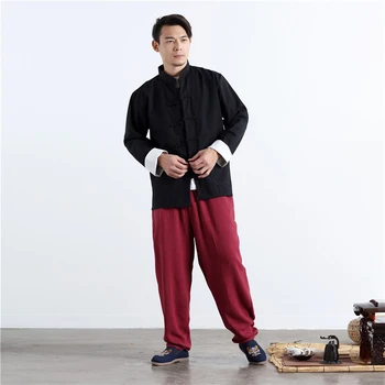 2020 Novo Mens Tradicionalna Kitajska Obleka Kung Fu Wu Tang Obleko Obleko Poletje Dolg Rokav Perilo Dihanje Bluzo Vrh za Moške