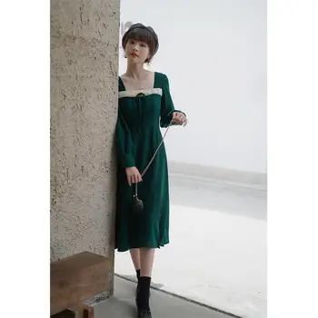 Elegantno Split Obleka Ženske Jeseni Čipke Mozaik Midi Obleko Ženski Priložnostne Povoj Korejski Enodelno Obleko Jeseni Leta 2020 Ženske Oblačila
