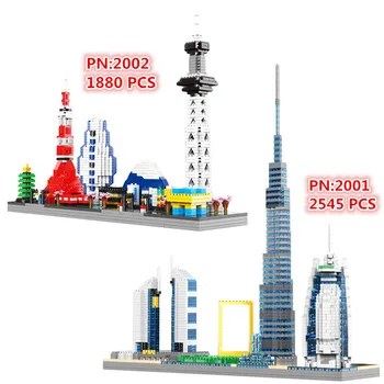 2545PCS Svetovno Znanih Skyline Arhitekture Mikro Diamond Blok Dubaj Okvir U. A. E Burj Al Arab Khalifa Stolp Opeke Igrače Za Darilo