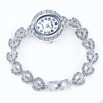 QINGXIYA Quartz ročno uro Retro Vintage Watch Ženske Antique Silver Barva Siva Kristalno Ženska Ure Ženska Zapestnica Ura