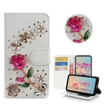 Bling Diamond Lepa Rose Cvet Reža za Kartico Imetnik Flip Denarnica Usnjena torbica Kritje za Iphone 12 12 11 Pro Pro Max X 8 7 6 Plus