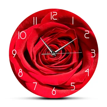 Lepa Rdeča Rose Cvet Natisnjeno Ime Po Meri Stenske Ure Sodobne Cvetlični Doma Poroko Dekor Osebno Botanični Wall Art Watch