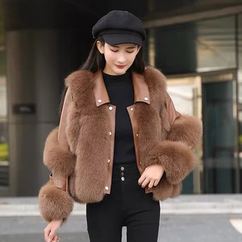 Ženske Resnično Usnjeno Jakno Fox Fur Coats 2020 Nov Zimski Modni Vrhnja oblačila Debel Toplo Lady S7932
