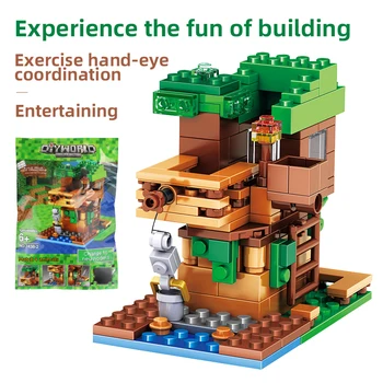 190pcs Mini World Tree house gradniki Komplet Igrač za Otroke Darila Opeke živali številke Izobraževalne DIY Igrača Stavbe
