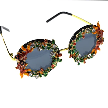 Modno Oblikovanje Ženske Krog Kristali Ribe sončna Očala Okrasnih Visoke Kakovosti Odtenkih za Ženske, Darila za Rojstni dan