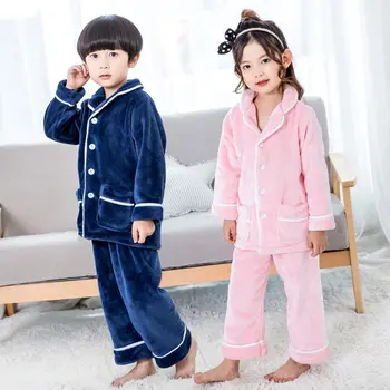 Korejski Slog Otrok Pozimi Pižamo Določa Vrhovi + Hlače 2pcs Flanela Toplo Devica Dekleta Fantje Sleepwear Določa Otroci Obleke 3y-12y