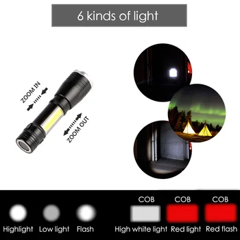 Mini Prenosni 6 1 Načini* XPE LED+1*COB LED Svetilka Magnetni Delo Svetlobe, lanterna Močan Pero Svetilko Svetilka, Uporaba 14500 ali AA