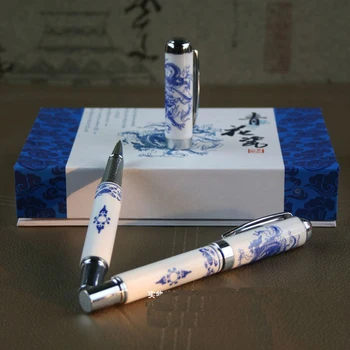 Naravne Keramične Kitajski Gel Črnila in Peresa Luksuzni Set Modre in Bele Porcelanaste Krtačo Kaligrafija High End Poslovna Darila