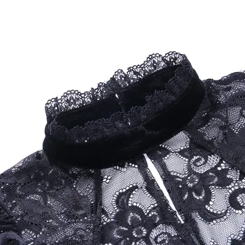 Gothic A-line Črna Mini Obleka Seksi Čipke Mah, Glejte Skozi Harajuku Dekle Votlih Iz Visoko Pasu Vestidos Jeseni Jeseni Ruffle Stranka