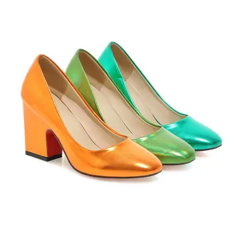 ZawsThia 2020 nov patent PU usnje urad črpalke wimen obutev oranžno srebrne zeleni blok visokih petah ženske ženska stilettos čevlji