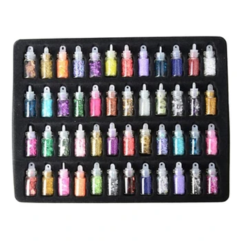 48 Steklenic/set Nail Art Okras Giltter Bleščice v Prahu Nastavite Vroče Kroglice Za Akril UV Gel Pisane Sequins Set