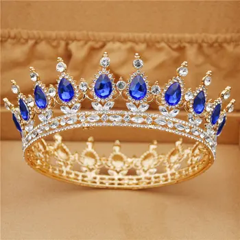 Krasen Kristalno Kovinski Poroko Krono Royal Kraljica Kralj Tiaras Velike Diadem Glavo Okraski Pageant