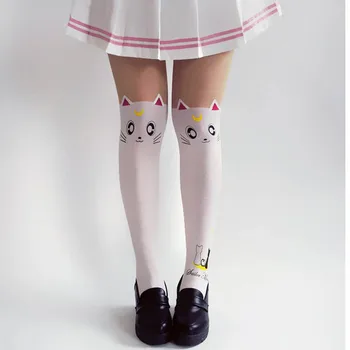Anime Sailor Moon Cosplay Nogavice, Kopalke Ženske Luna Mačka Nogavice Pantyhose Svilene Nogavice, Dokolenke, Nogavice, Črno Bel Srčkan Obleko Gor