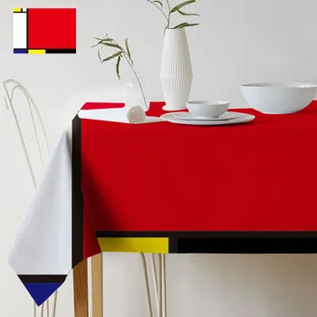 Geometrijske Barve Art Mondrian Kariran Vzorec Dekor Slog Nepremočljiva Perilo Namiznih Prtov Home Gallery Mizi Prt Dekorativni