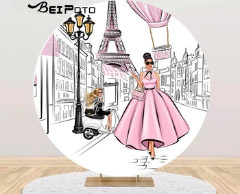 Krog krog ozadju pariški Modni dekle Ozadje roza balon rojstni tabela/stolpec/valj Zajema YY-487