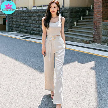 2021 poletje novi korejski temperament dva-kos Slim zanko vrh + modni priložnostne širok noge hlače obleko