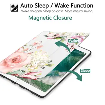 Pisane Rože Primeru Za Novi iPad 10.2-inch 2019 s Težko Nazaj Smart Stojalo Pokrov z Auto Sleep/Wake