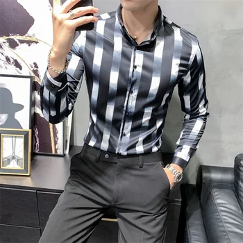 Korejski Moških Kariran Srajce Moda 2020 Dolgimi Rokavi Moški Delo Shirt Vse Tekme Preprost Natisnjen Bluzo Moških Oblačil Slim Fit Jopičem 3XL
