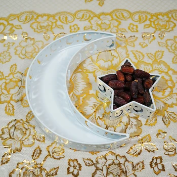 Eid Mubarak Luna Zvezde, Ki Služijo Pladenj Je Namizna Namizna Shranjevanje Živil Muslimanskih Islamsko