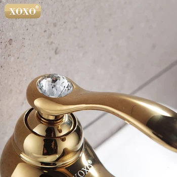 XOXO Brezplačna Dostava kopalnica bazena zlato pipo ,Medenina z Diamantno/kristalno telo tapnite Novo En Ročaj vroče in hladno tapnite 50015GT