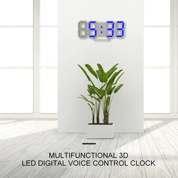 3D Elektronski LED Stenska Ura Sodobne Glasovni Nadzor Digitalnih Tabela Nočna Zaslon Visi Budilka Doma Dnevna Soba Dekor
