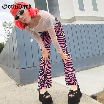 Goth Temno Letnik Harajuku Gothic Hlače 90. letih E-dekle Svoboden Noge Moda Zebra Natisnjeni Roza Hlače Hip Hop Ženske Joggers Oblačila