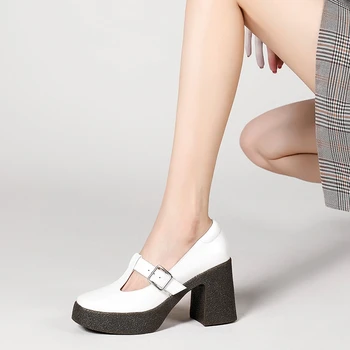 2021 spomladi in jeseni modni usnjeni čevlji povečala nepremočljiva platformo retro slogu new visoke kakovosti T-oblikovane sponke čevlji