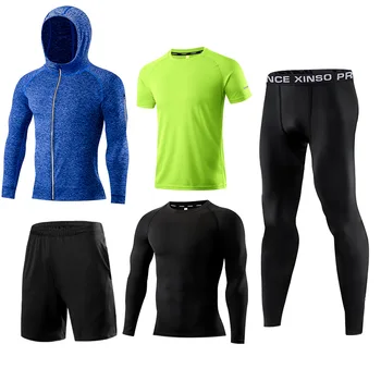 5 Kos/Set Moški Šport Stiskanje Šport Obleke, Quick Dry, Ki Teče Oblačila Joggers Usposabljanje Telovadnici Fitnes Trenirke Teče Set