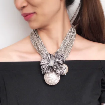 MANILAI Big Simulirani Pearl Obesek Ogrlice Za Ženske Kristalno Kroglice Žogo Cvet Izjavo Ogrlico, Ročno izdelan Nakit Choker