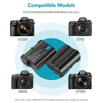 Neewer EN-EL15 SL-EL15A Polnilec za Baterije Set Primeren Za Nikon d750, d7200, d7500, d850, d610, d500, MH-25a, d7200, z6, d810