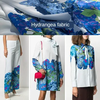Evropske in Ameriške blagovne znamke kažejo, modra hydrangea digitalni tisk, majica, hlače tkanina ročno izdelan diy doma šivalni material