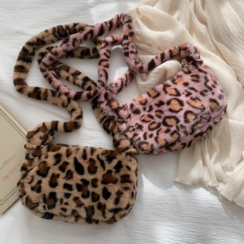 Leopard Plišastih Ramo Torbe za Ženske Zimske Modne dame Vintage Torbice ženske, Velike Zmogljivosti, Messenger Bag A102705