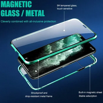 360 Magnetni Adsorpcije, Kovinsko Ohišje Za iPhone 11 Pro XS Max XR Dvo-Stransko Steklo Primeru FoFor iPhone 7 8 6s Plus SE Magnet Pokrov