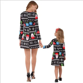 Mati Hči Obleke 2018 Nove tiskalne Božič Starš-otrok obleko Mama in Hči Obleko Božič Družinski Ujemanje Oblačila