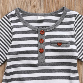 Jeseni Novorojenčka Otroci Baby Boy Obleke Komplet Za Malčke Bombažna Oblačila Z Dolgimi Rokavi Top Majica Hlače Črtasto Obleko Set