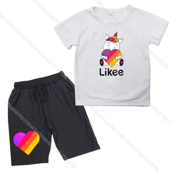 Likee Majica Baby Fantje Dekleta Poletje 2PCS Nastavite Natisnjeni LIKEE Športna Obleka za Otroci T-Shirt Hlače otroška Oblačila Fox Samorog