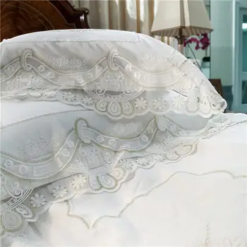 35 francoskem slogu bela romantična Čipka rob Luksuzni Princesa Egiptovskega bombaža Posteljni set Rjuhe Kritje Posteljno Perilo, Posteljno stanja Pillowcases