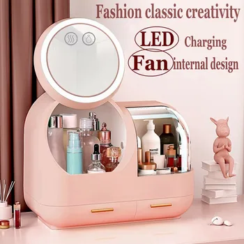2021 Nove Kozmetične Škatla za Shranjevanje svetlobe LED, Notranji ventilator Ličila polje Namizje izdelek za nego kože shranjevanje rack Kozmetični Pripomočki Vrečko