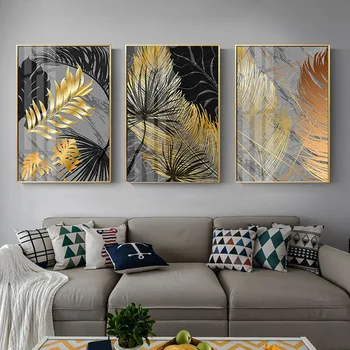 Zlati rastlinskih listov abstraktno sliko diamond slikarstvo sodobno nosorogovo vezenje, mozaik, art, dnevna soba edinstven okras