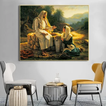 Jezus in Samarijan Ženska Platno, Slike, Plakate in grafike Stenskih slikah, za Dnevna Soba Dekoracijo Doma