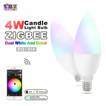 Zigbee zll led 4W RGB+SCT sveče žarnice Svetilke Pametni Telefon APP nadzor AC100-240V E12/E14 delo z Amazon Echo brezplačna dostava