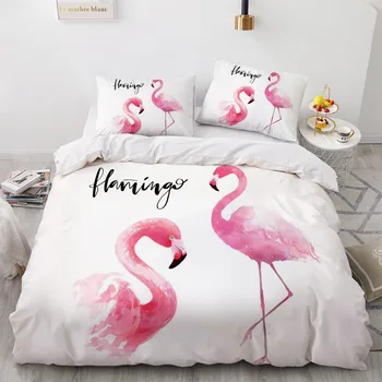 Preprost Posteljnina Določa 3D Flamingo Rjuhe Odeja Pokrovček Nastavite Tolažnik Posteljno Perilo, Prevleke Kralj Kraljica Polno Dvojno 155x215cm Velikost
